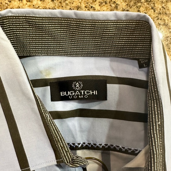 Bugatchi Men Large LS Dress Shirt Blue Stripped - Picture 3 of 7